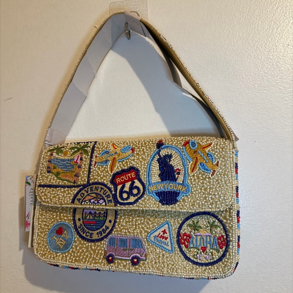 Beaded Adventure Cream Shoulder Bag